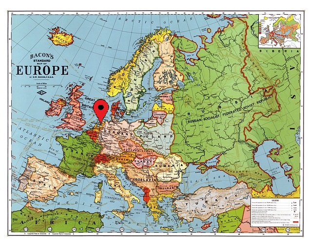 Map of Europe, pinpointing the Netherlands